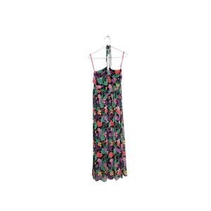 NWT Betsey Johnson Paulina Tropical Print Halter Maxi Dress Raven Black Size M